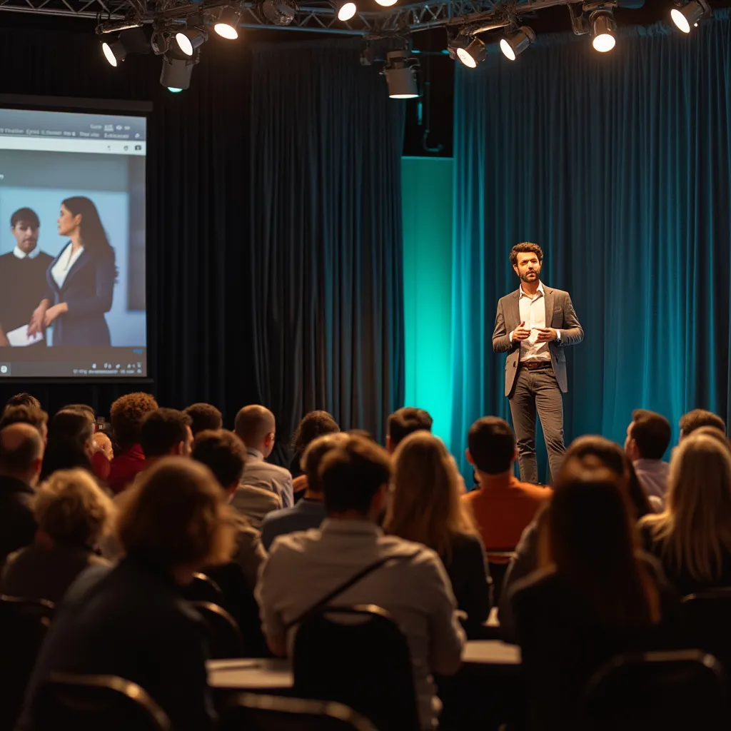 Instructor experto presentando en una conferencia de negocios en Buenos Aires